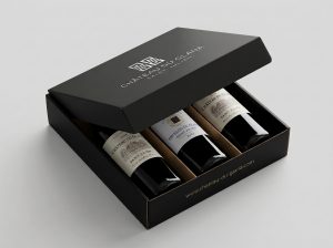 Coffret cadeau noir Château du Glana avec trois bouteilles de Saint-Julien